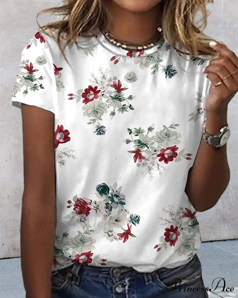 Design Round T-Shirt Flowered with Arm Brief Neck - Image 4