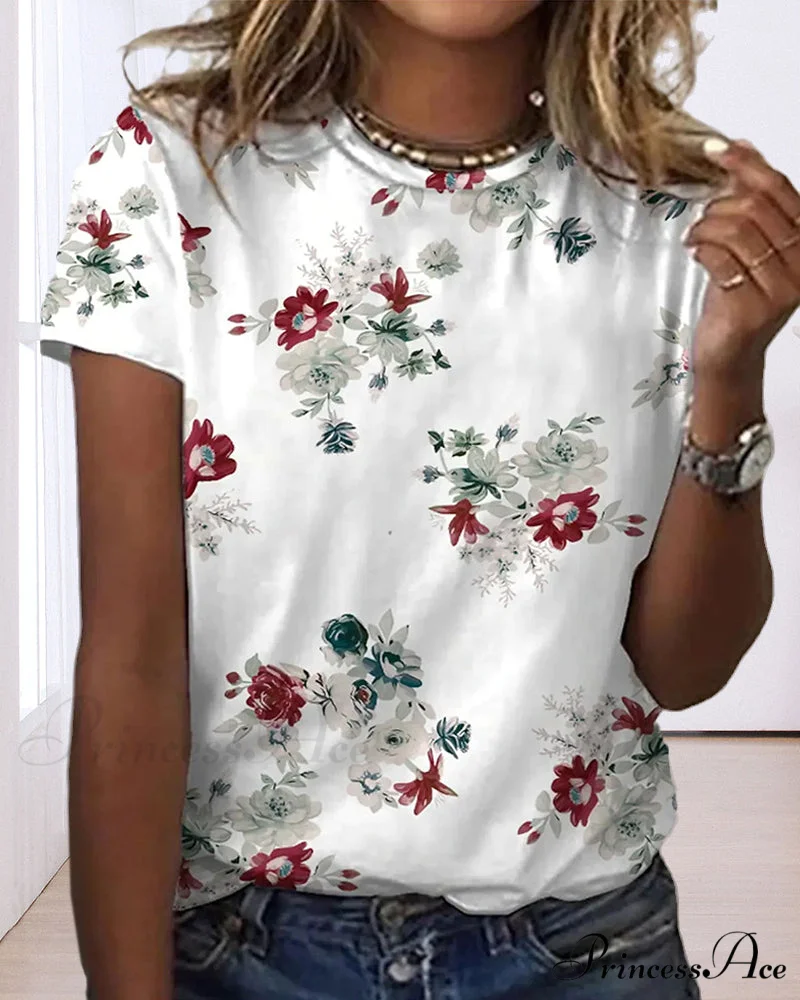 Design Round T-Shirt Flowered with Arm Brief Neck - Image 5