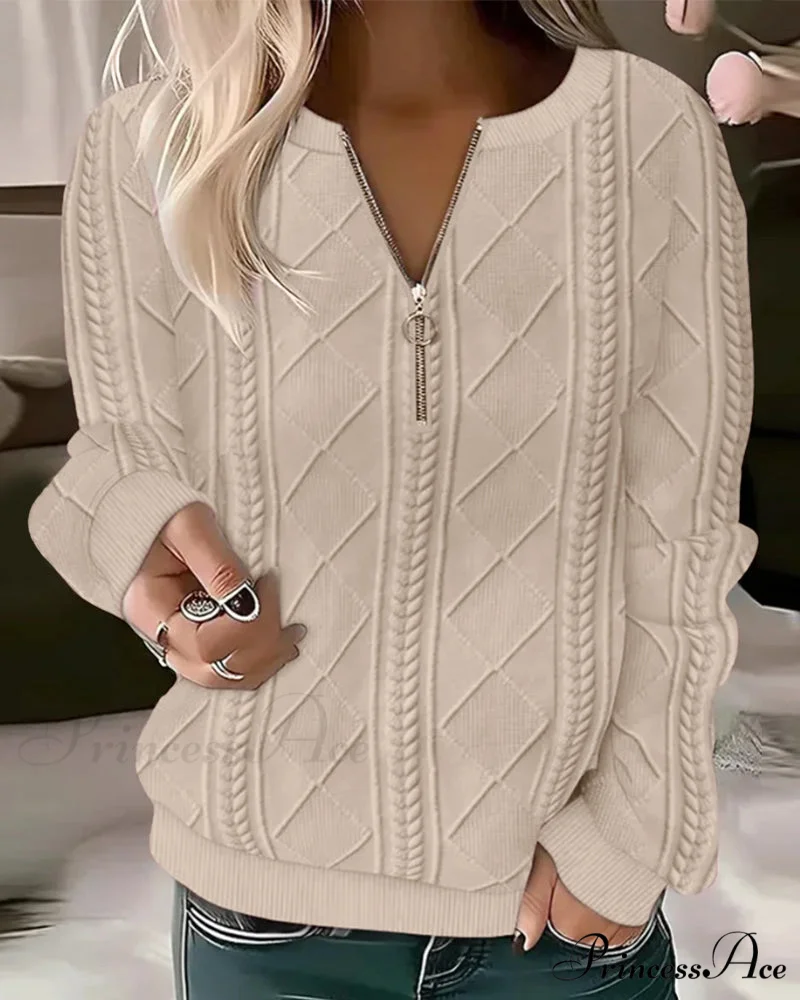 Color Solid Zippered Sweatshirt
