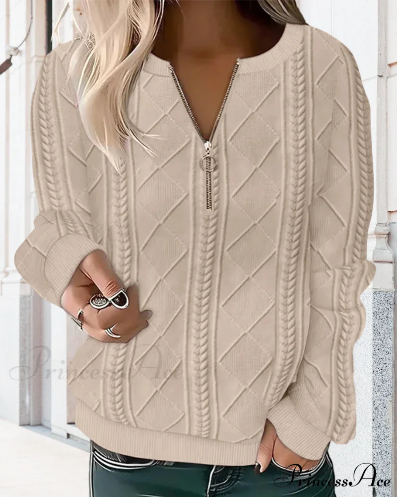 Color Solid Zippered Sweatshirt - Image 2