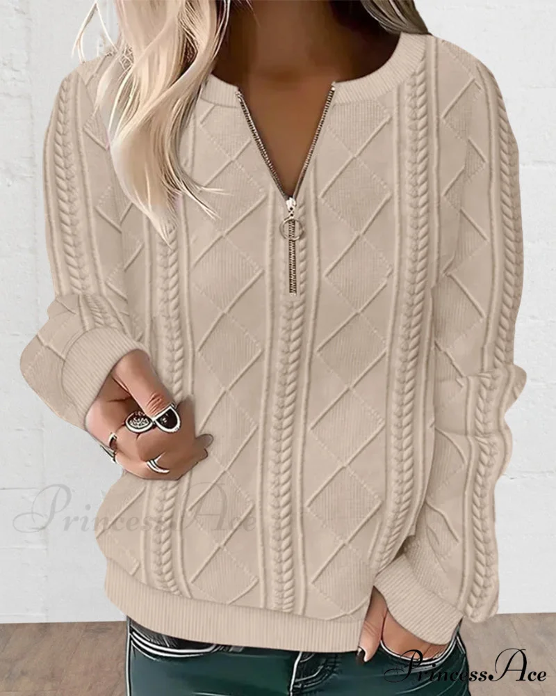 Color Solid Zippered Sweatshirt - Image 3