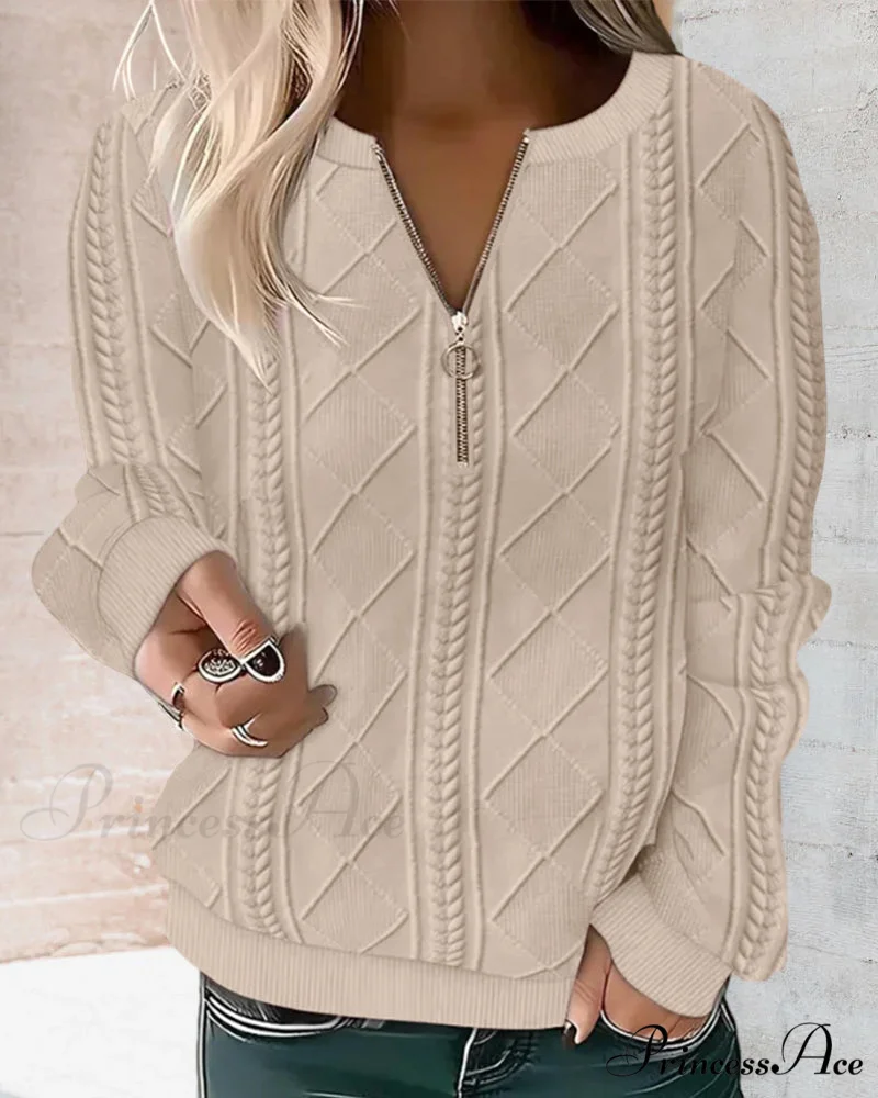 Color Solid Zippered Sweatshirt - Image 4