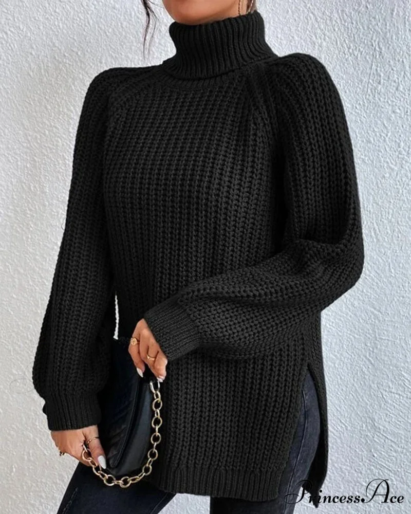 sleeves with raglan sweater and Turtleneck slit - Image 2