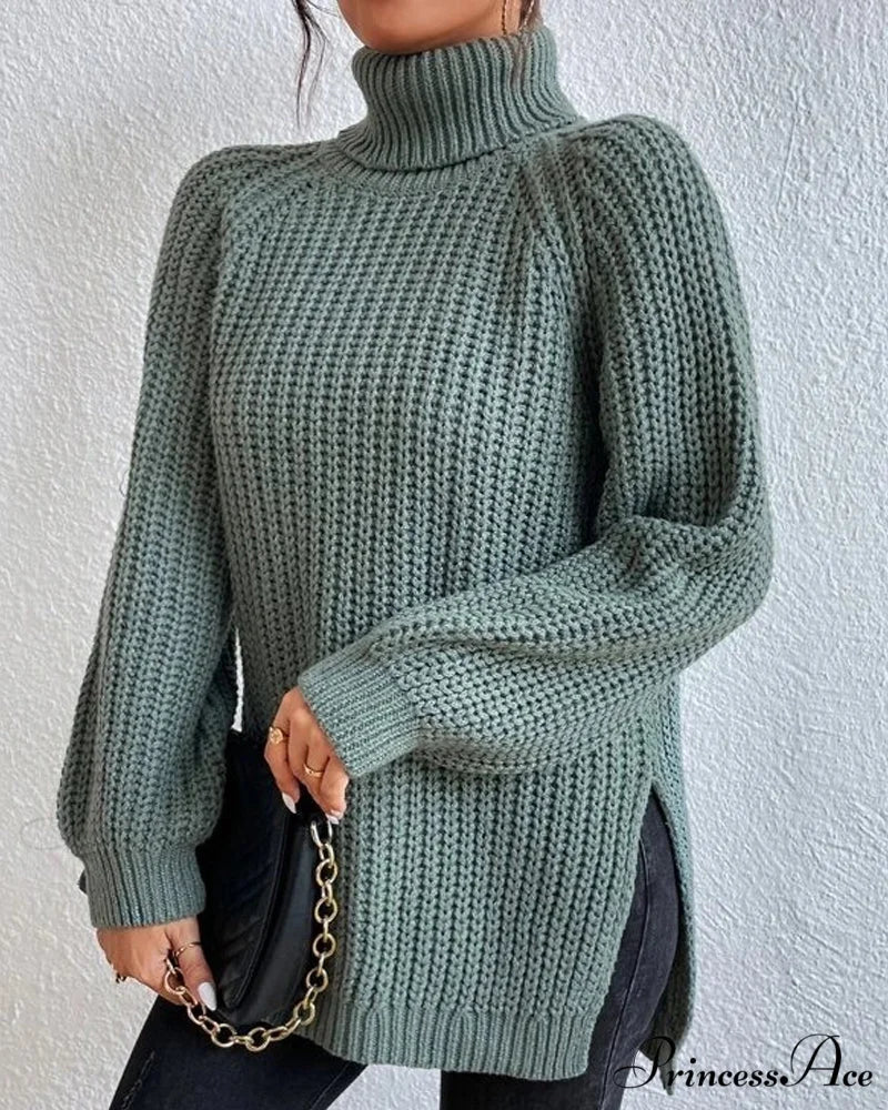 sleeves with raglan sweater and Turtleneck slit - Image 5