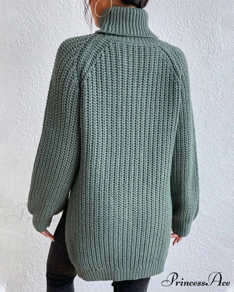 sleeves with raglan sweater and Turtleneck slit - Image 6