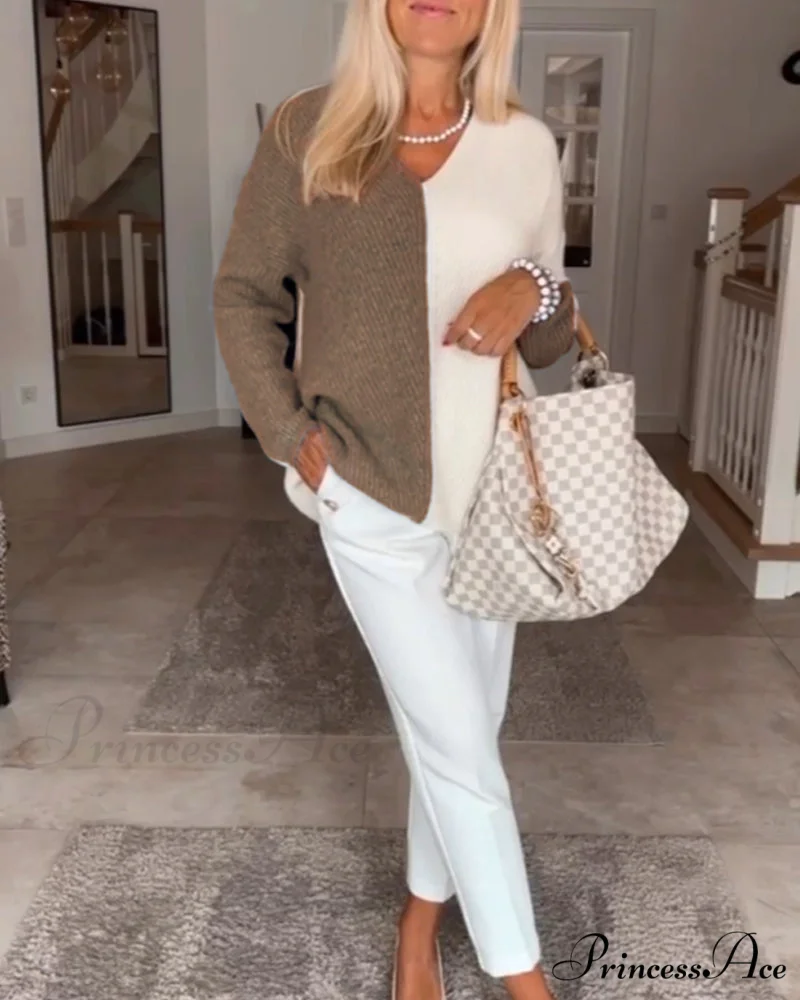 block Color V-neck sweater - Image 7