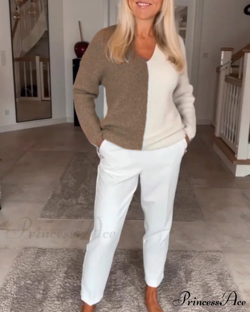 block Color V-neck sweater - Image 8