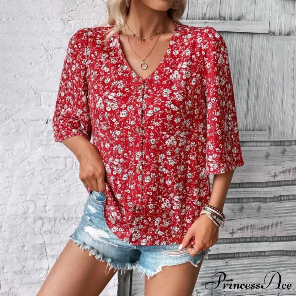 Flowered Loose Blouse - Image 4