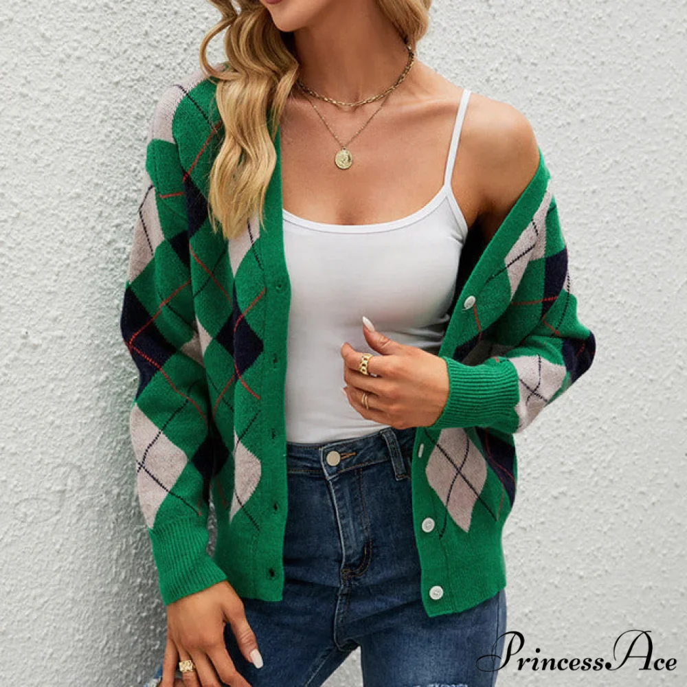 Knitted Geometric Cardigan - Image 3