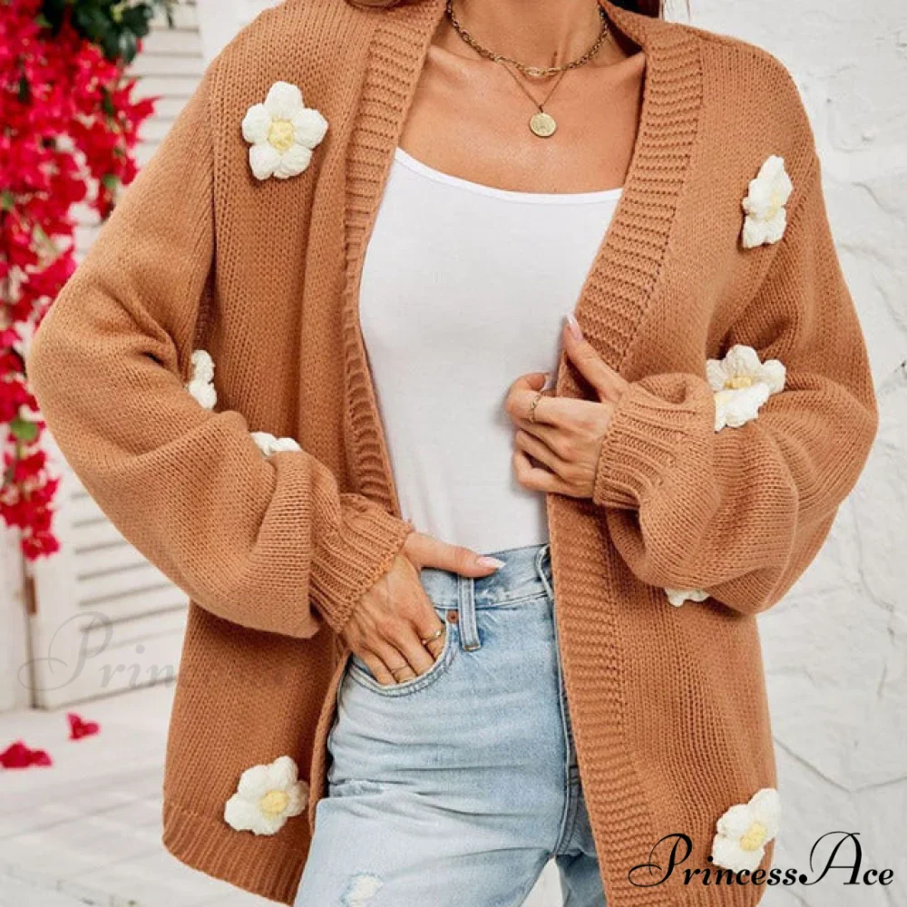 Casual with 3D Flower Cardigan Decoration - Image 2