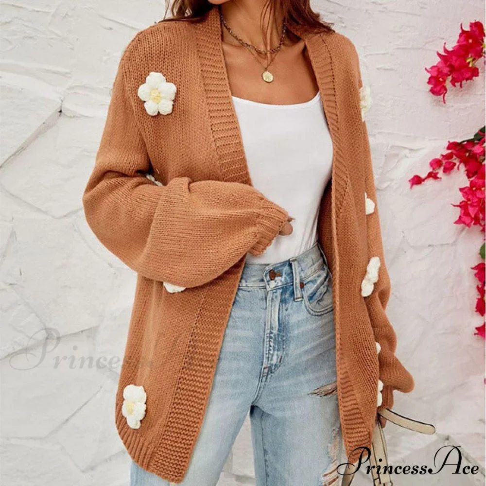 Casual with 3D Flower Cardigan Decoration - Image 3