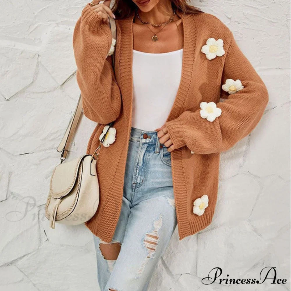 Casual with 3D Flower Cardigan Decoration - Image 5