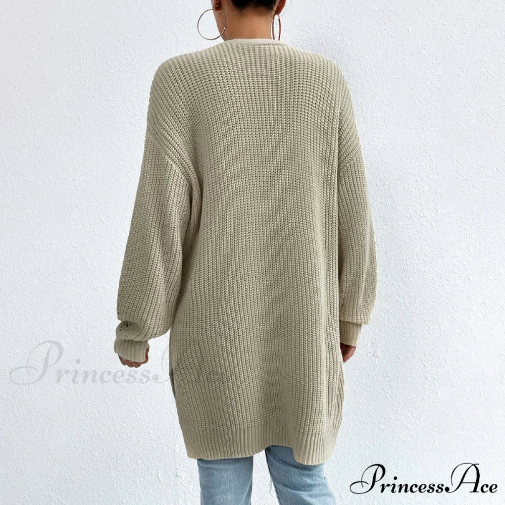 Colour Knitted Solid Cardigan - Image 9