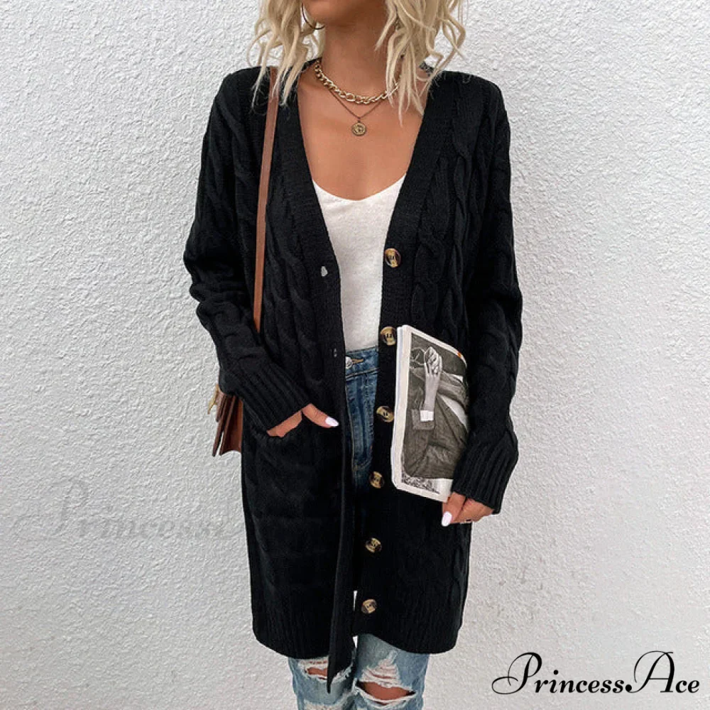Color Solid Knitted Cardigan - Image 3