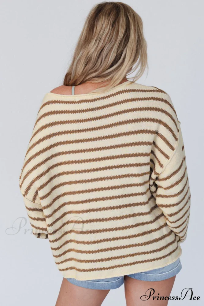 Long and Sweater with Striped Neck Boat Sleeves - Image 2