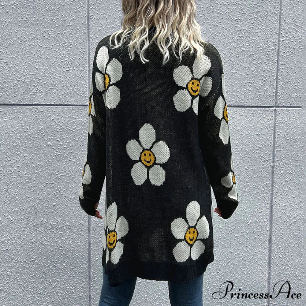 Flowered Longline Cardigan with Buttons - Image 2