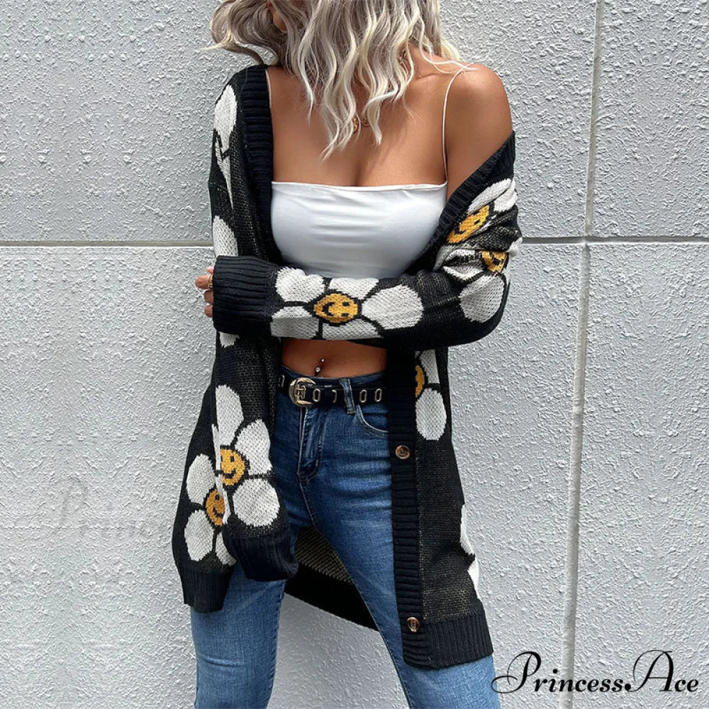 Flowered Longline Cardigan with Buttons - Image 4