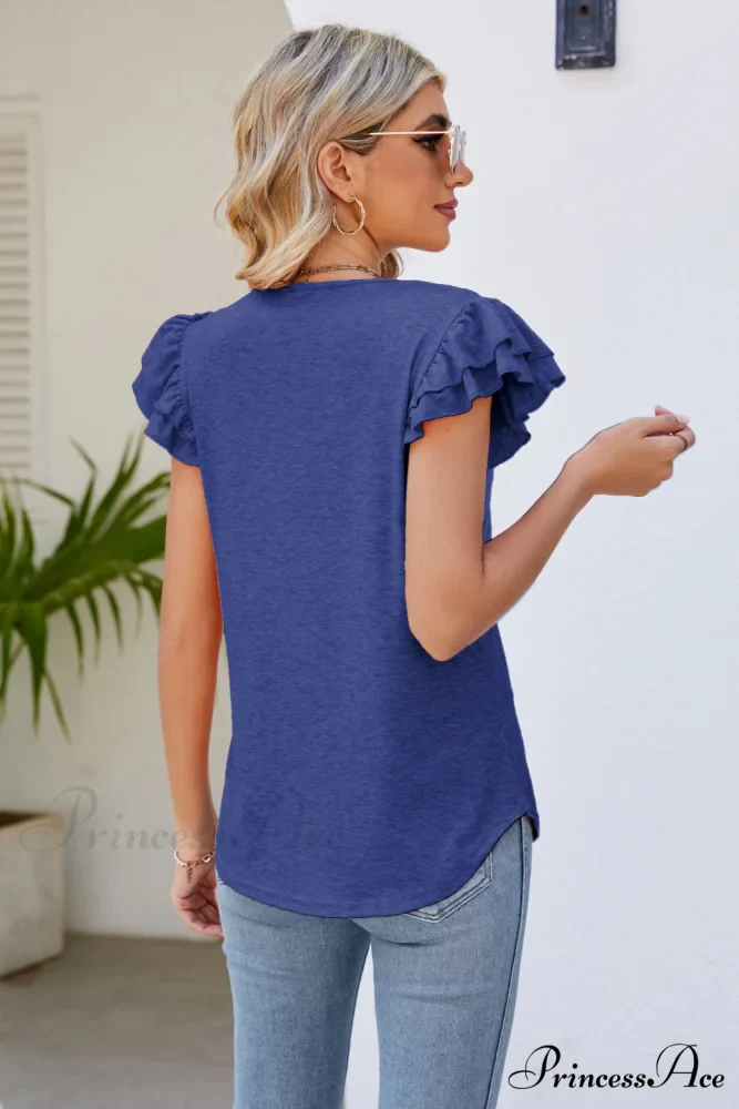 Top Smocked Flutter V-Neck with Arm Detail - Image 13