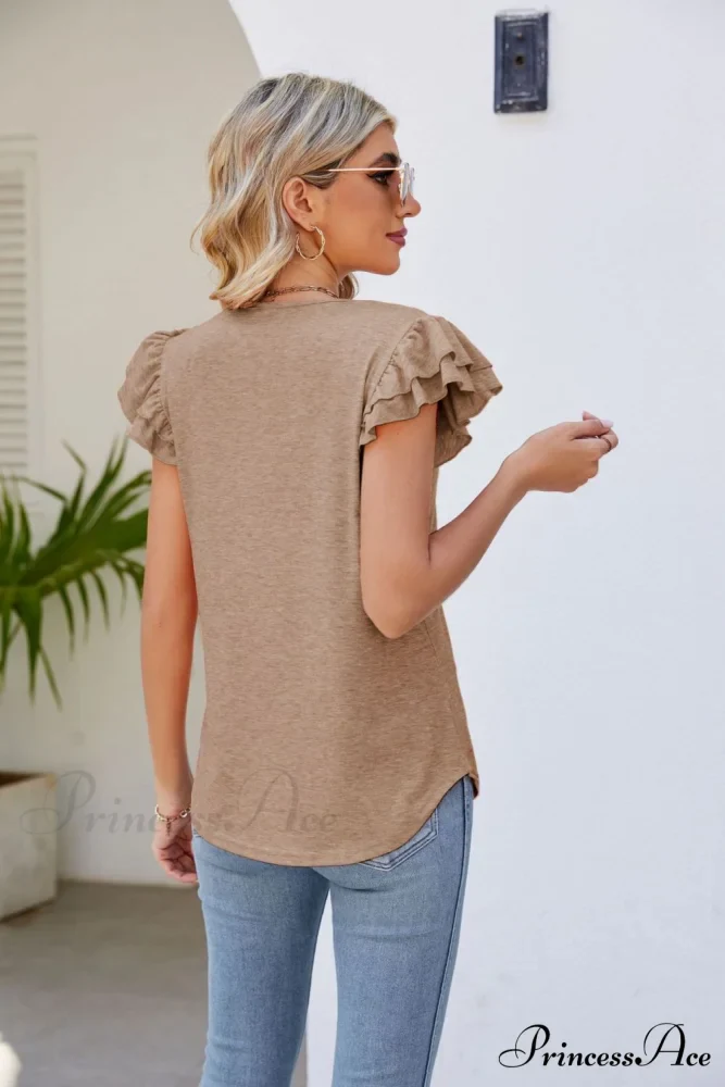 Top Smocked Flutter V-Neck with Arm Detail - Image 16