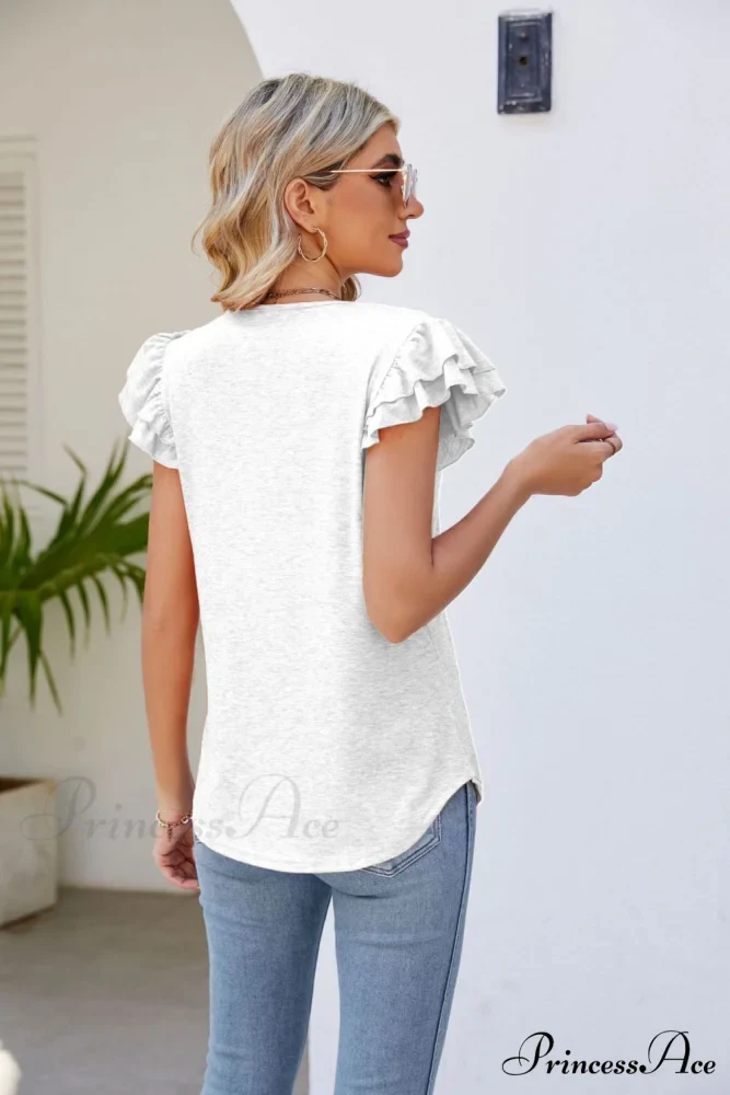Top Smocked Flutter V-Neck with Arm Detail - Image 24