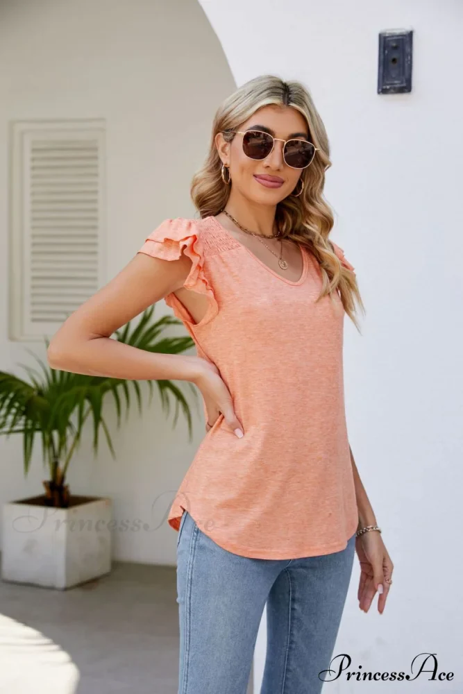 Top Smocked Flutter V-Neck with Arm Detail - Image 3