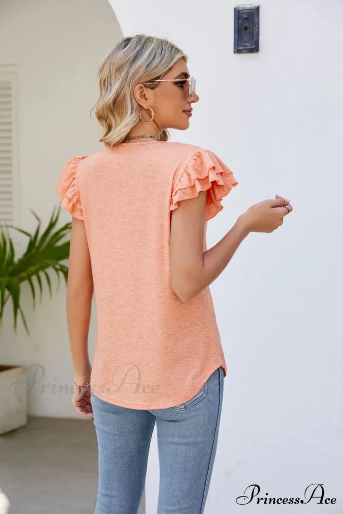 Top Smocked Flutter V-Neck with Arm Detail - Image 4