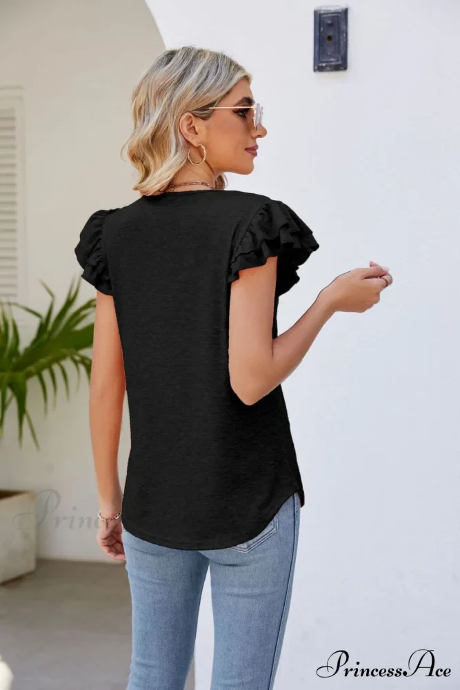 Top Smocked Flutter V-Neck with Arm Detail - Image 7
