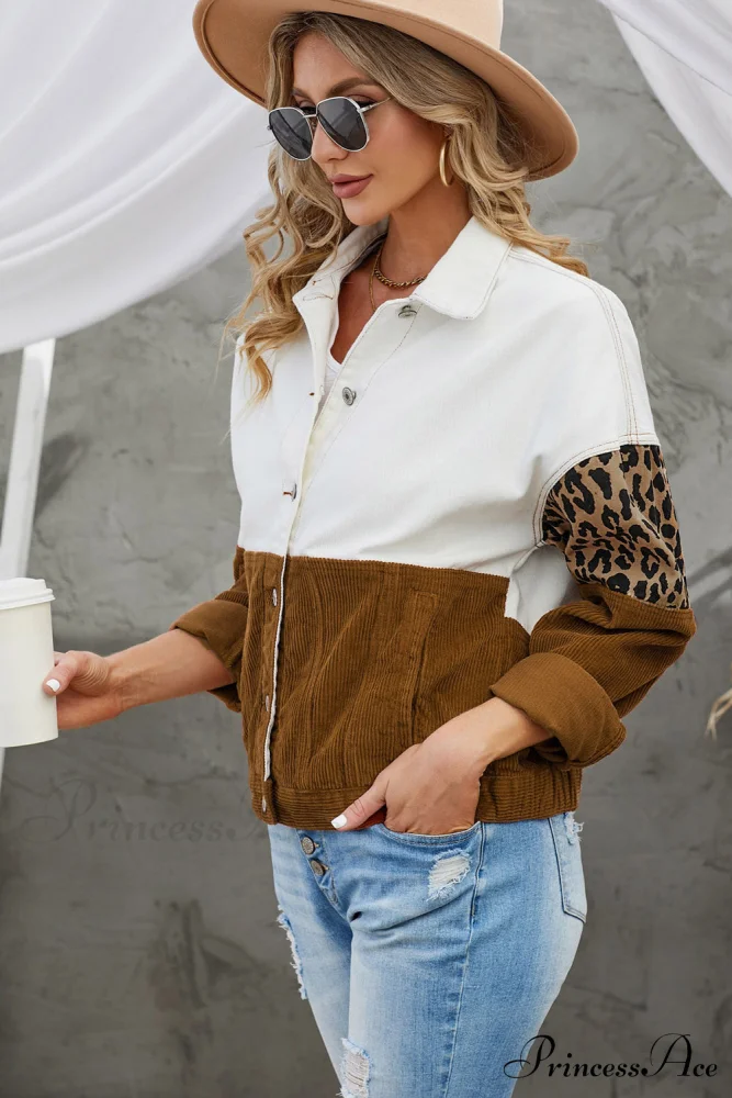 with Corduroy Block Shacket Leopard Color Buttons - Image 10