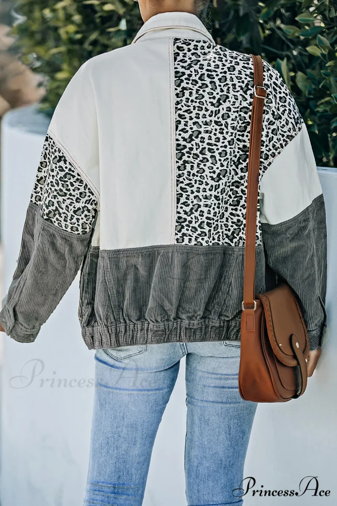 with Corduroy Block Shacket Leopard Color Buttons - Image 2