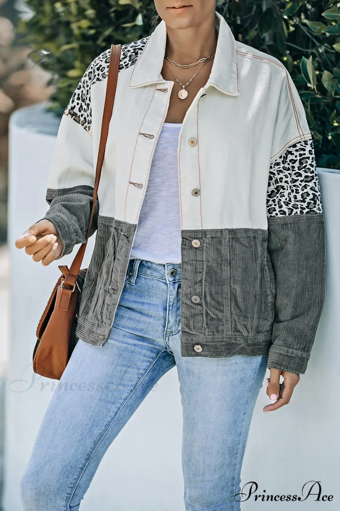 with Corduroy Block Shacket Leopard Color Buttons - Image 3