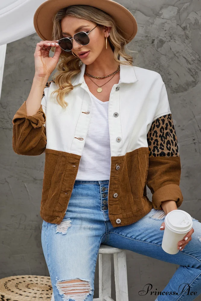 with Corduroy Block Shacket Leopard Color Buttons - Image 9