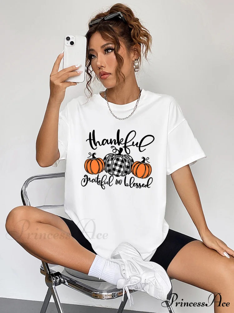 with Fall Graphic T-Shirt Neck Thanksgiving Round Season and Brief Sleeves - Image 3