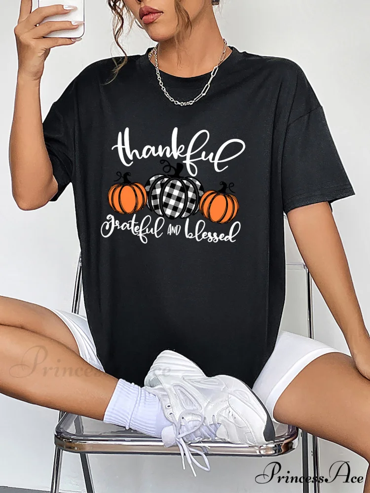 with Fall Graphic T-Shirt Neck Thanksgiving Round Season and Brief Sleeves - Image 5