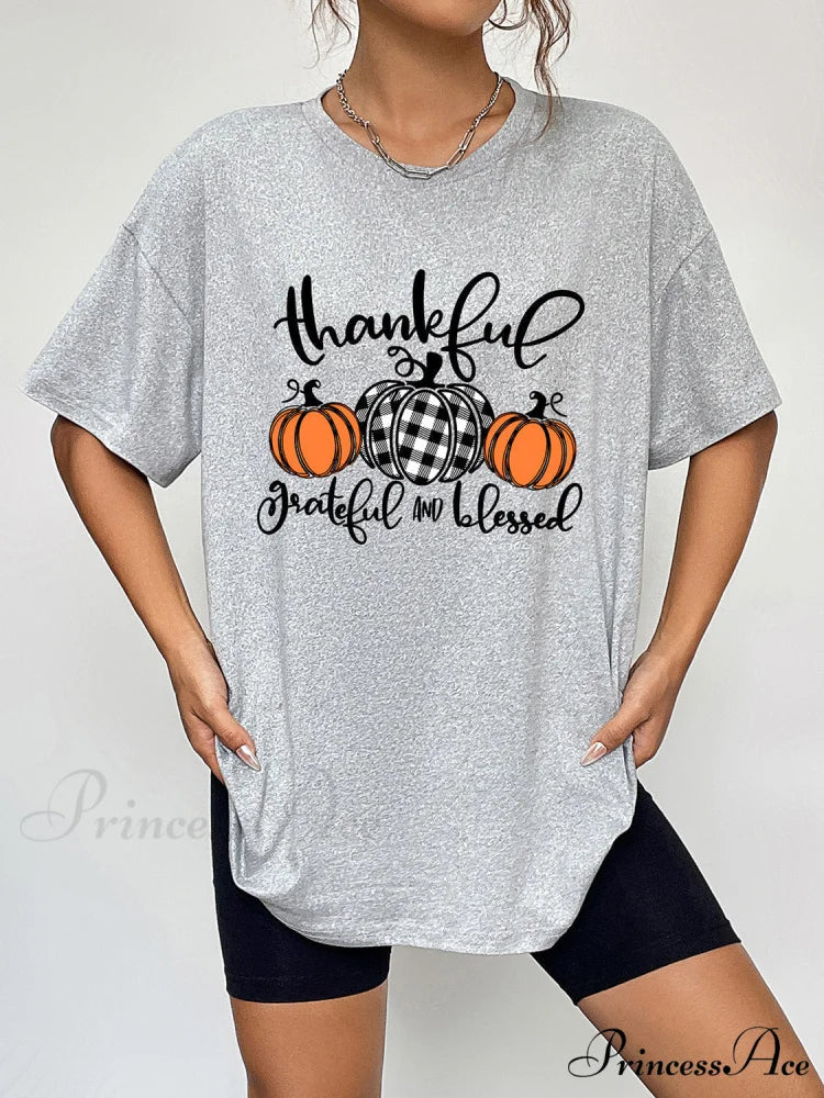 with Fall Graphic T-Shirt Neck Thanksgiving Round Season and Brief Sleeves - Image 7
