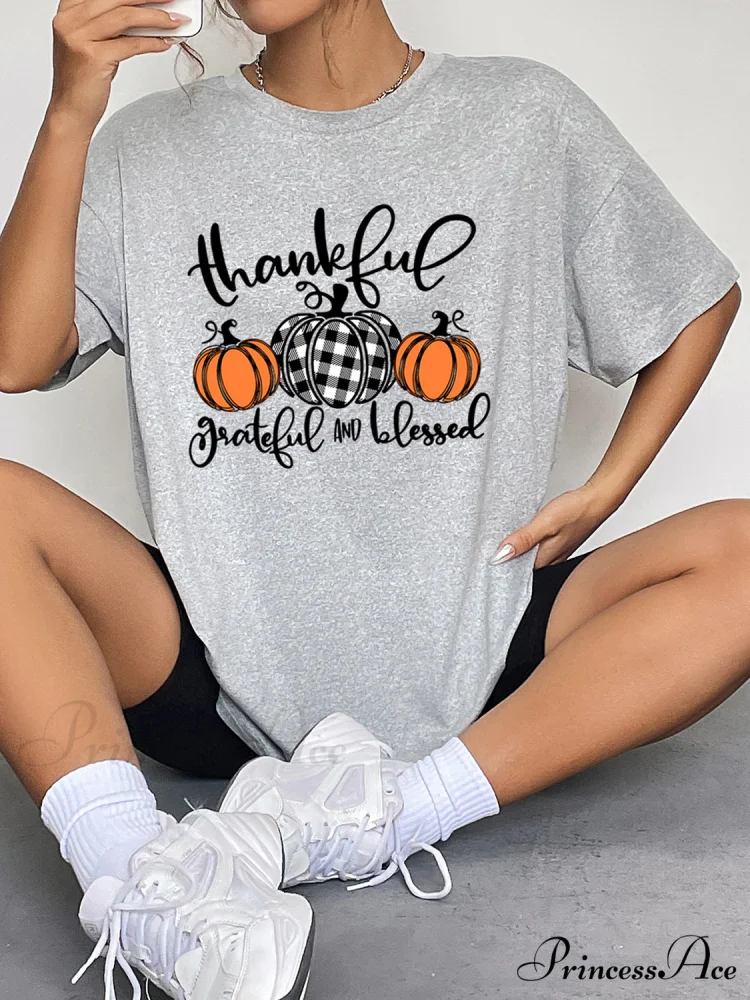 with Fall Graphic T-Shirt Neck Thanksgiving Round Season and Brief Sleeves - Image 8