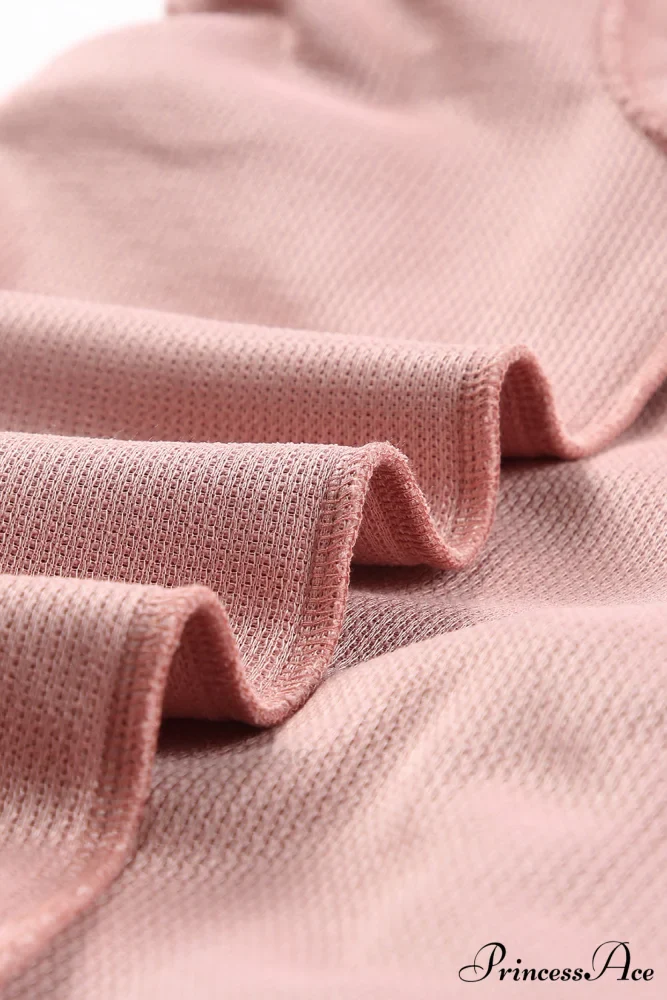 Knit Neck Pullover Ribbed Pink Round Sweatshirt - Image 6