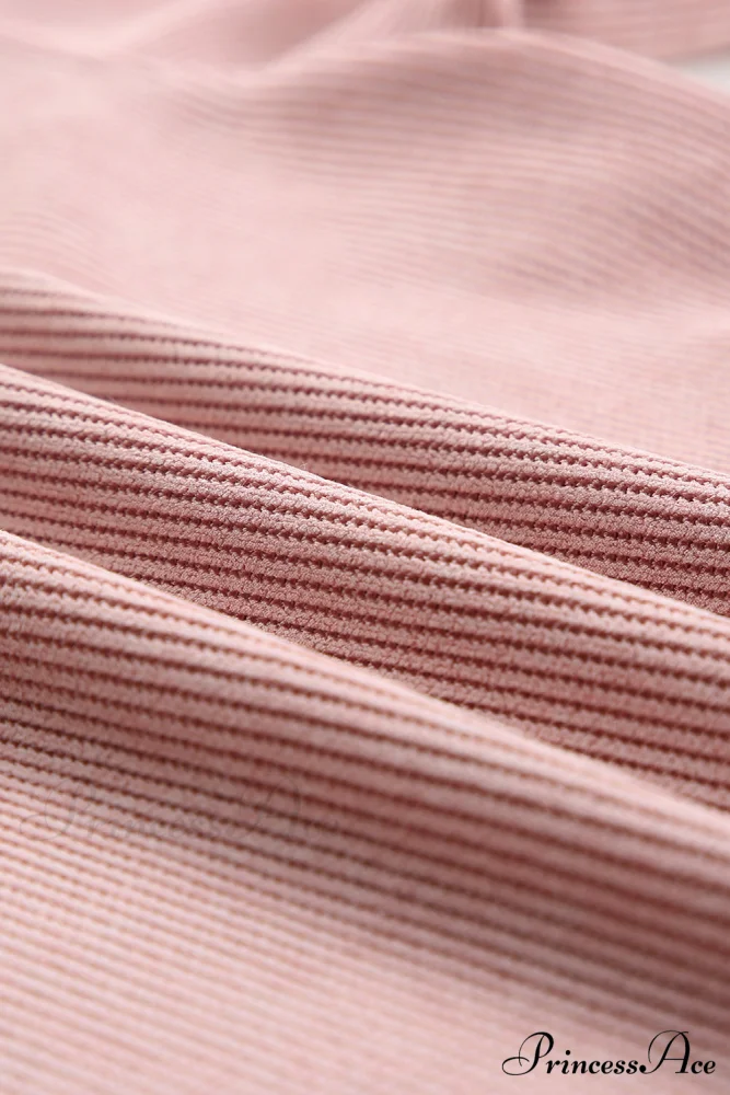 Knit Neck Pullover Ribbed Pink Round Sweatshirt - Image 7