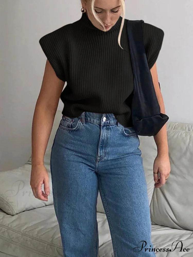 Turtleneck Color Solid Short-Sleeved Sweater Top - Image 13
