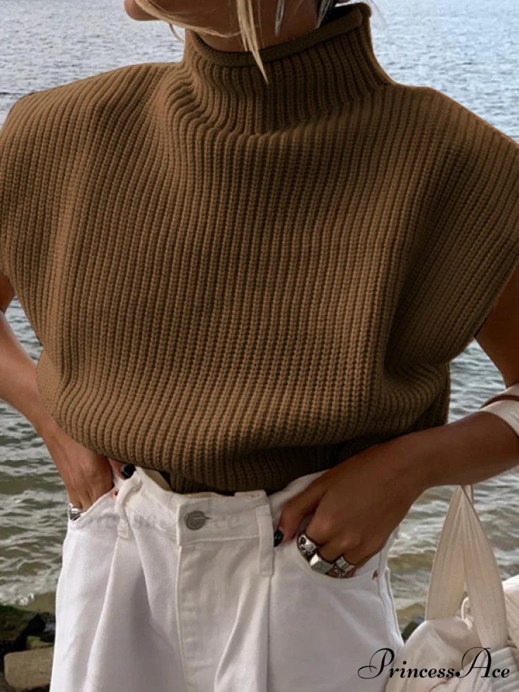 Turtleneck Color Solid Short-Sleeved Sweater Top - Image 18