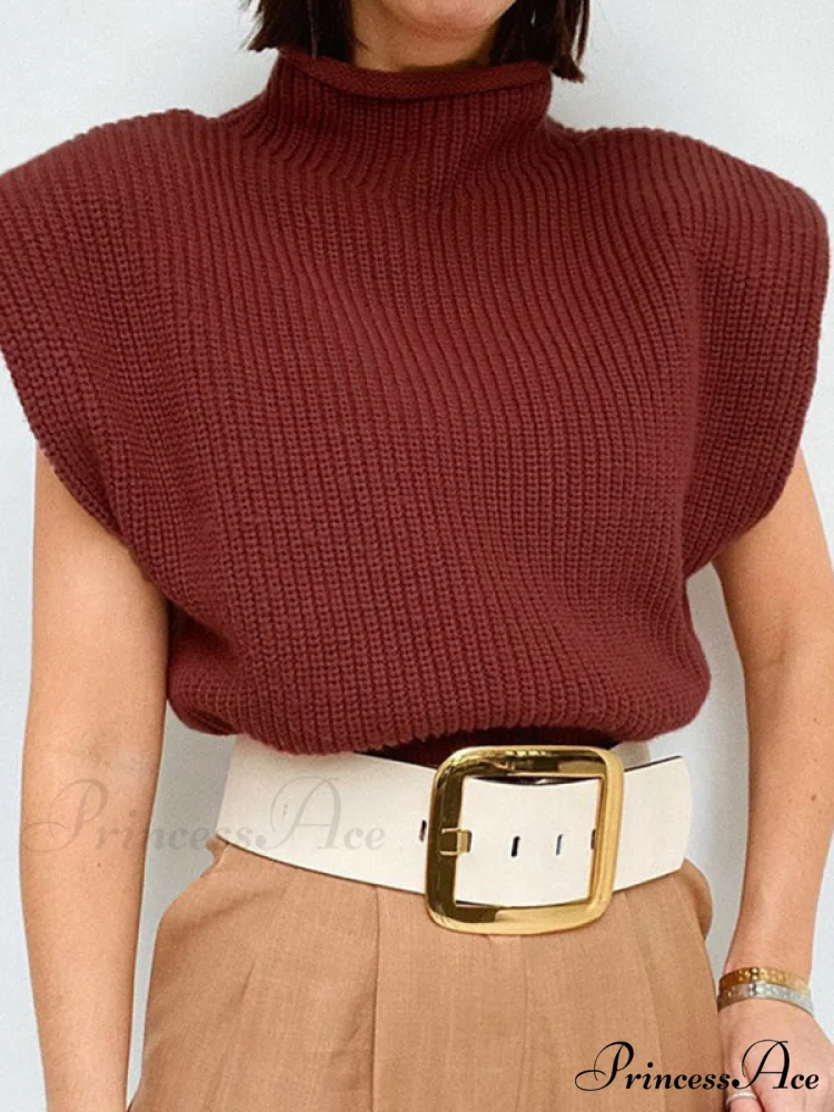Turtleneck Color Solid Short-Sleeved Sweater Top - Image 3