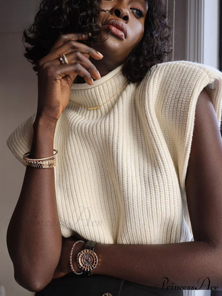 Turtleneck Color Solid Short-Sleeved Sweater Top - Image 4