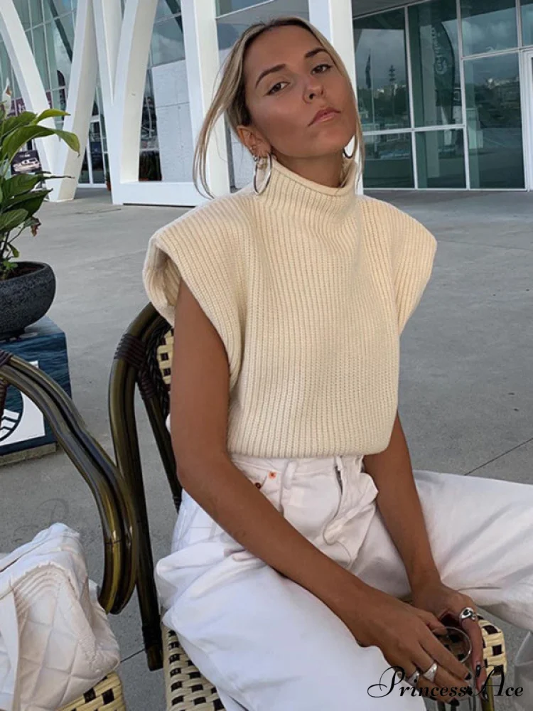Turtleneck Color Solid Short-Sleeved Sweater Top - Image 5