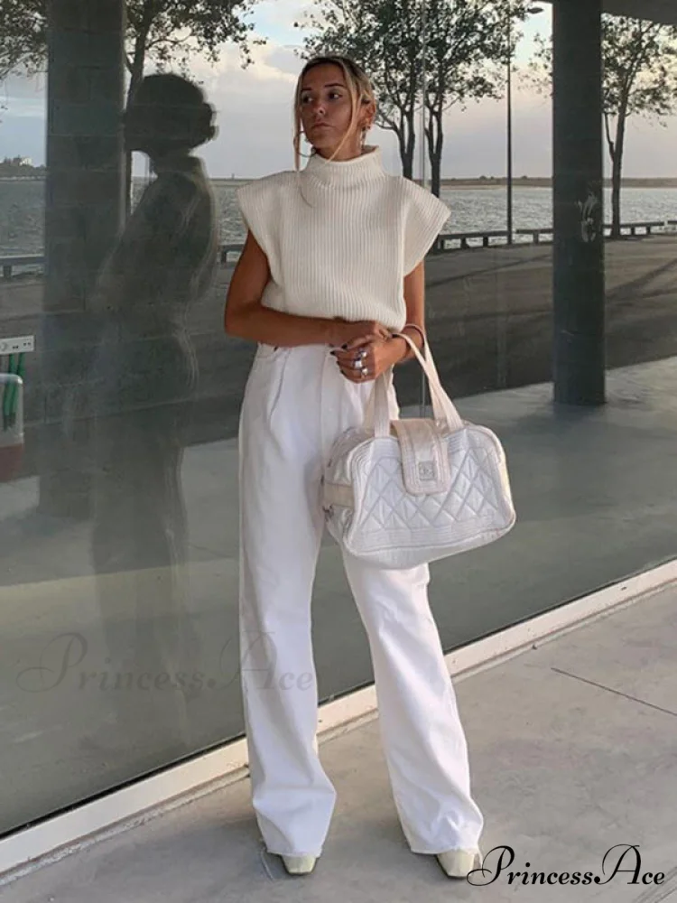 Turtleneck Color Solid Short-Sleeved Sweater Top - Image 9