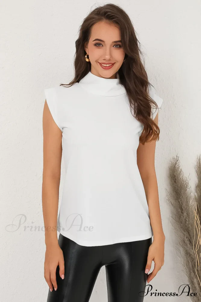 White Mock Sleeveless Solid Neck Top - Image 10