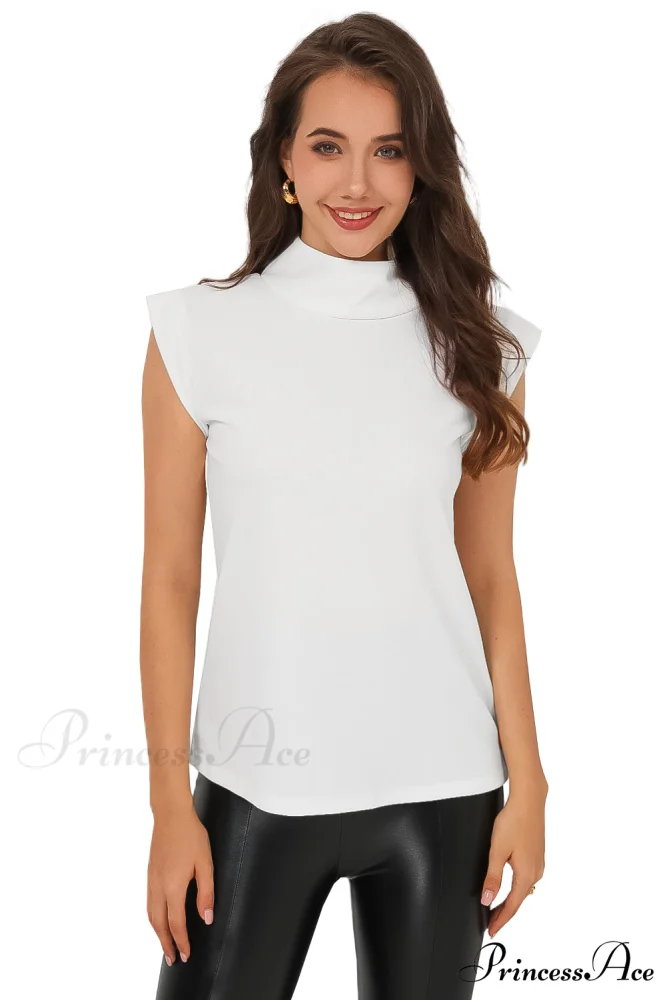 White Mock Sleeveless Solid Neck Top - Image 11