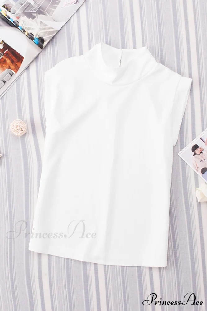White Mock Sleeveless Solid Neck Top - Image 13
