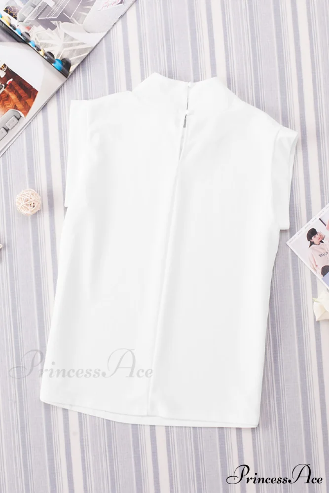 White Mock Sleeveless Solid Neck Top - Image 14
