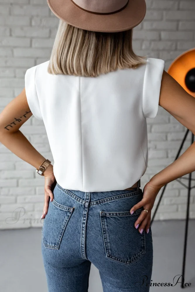 White Mock Sleeveless Solid Neck Top - Image 2