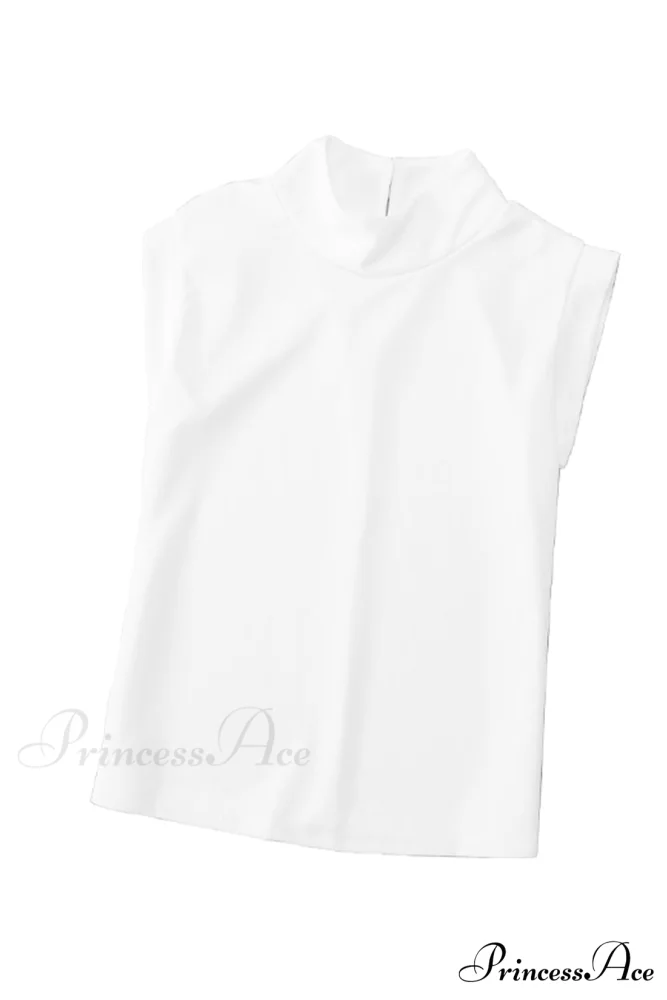 White Mock Sleeveless Solid Neck Top - Image 21