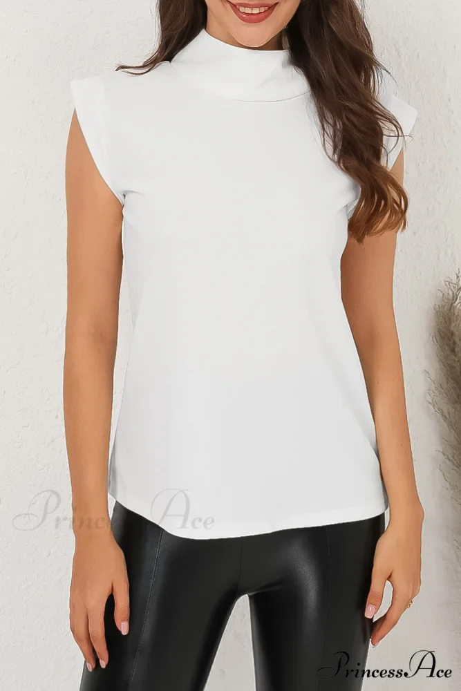 White Mock Sleeveless Solid Neck Top - Image 4